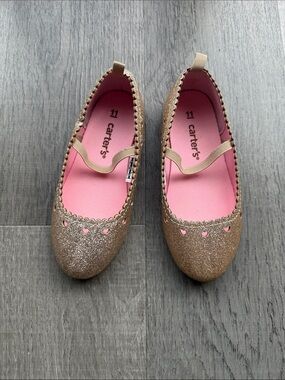 Carter's Gold Glitter Heart Ballet Flats with Pink Insole